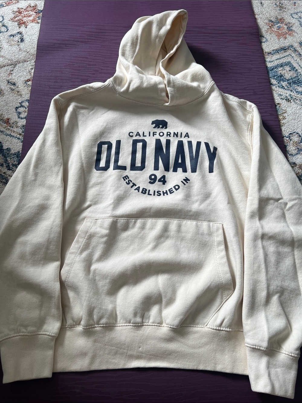Old Navy Men’s Cream Crewneck Hoodie with Navy Logo